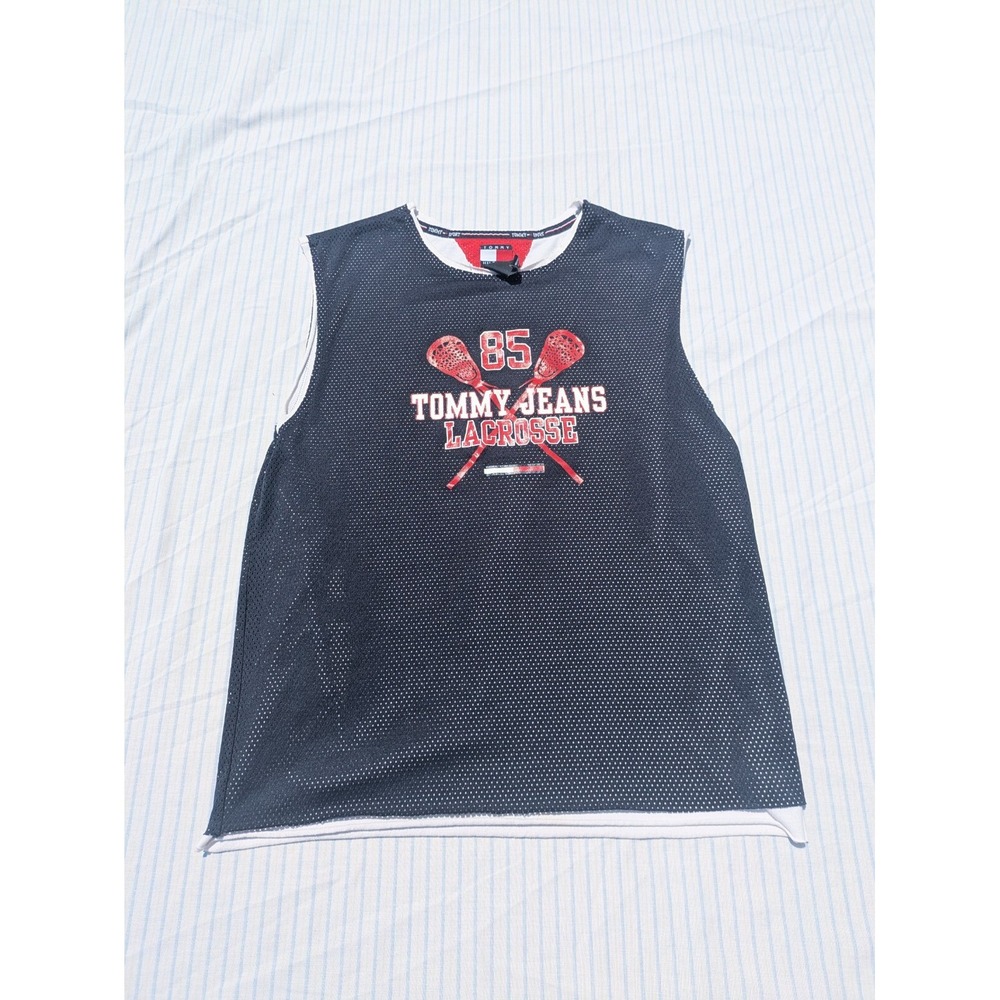 VTG Tommy Hilfiger Lacrosse Jersey Shirt Mens L Red Blue‎ Streetwear Y2K